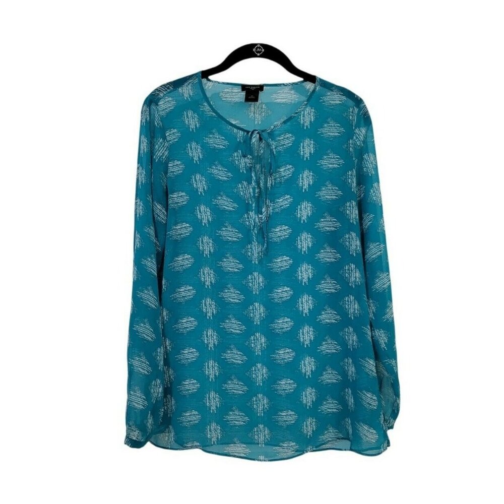 Ann Taylor Blouse Women's Size XS Teal Blue Long Sleeve Tie Front V-Neck Sheer